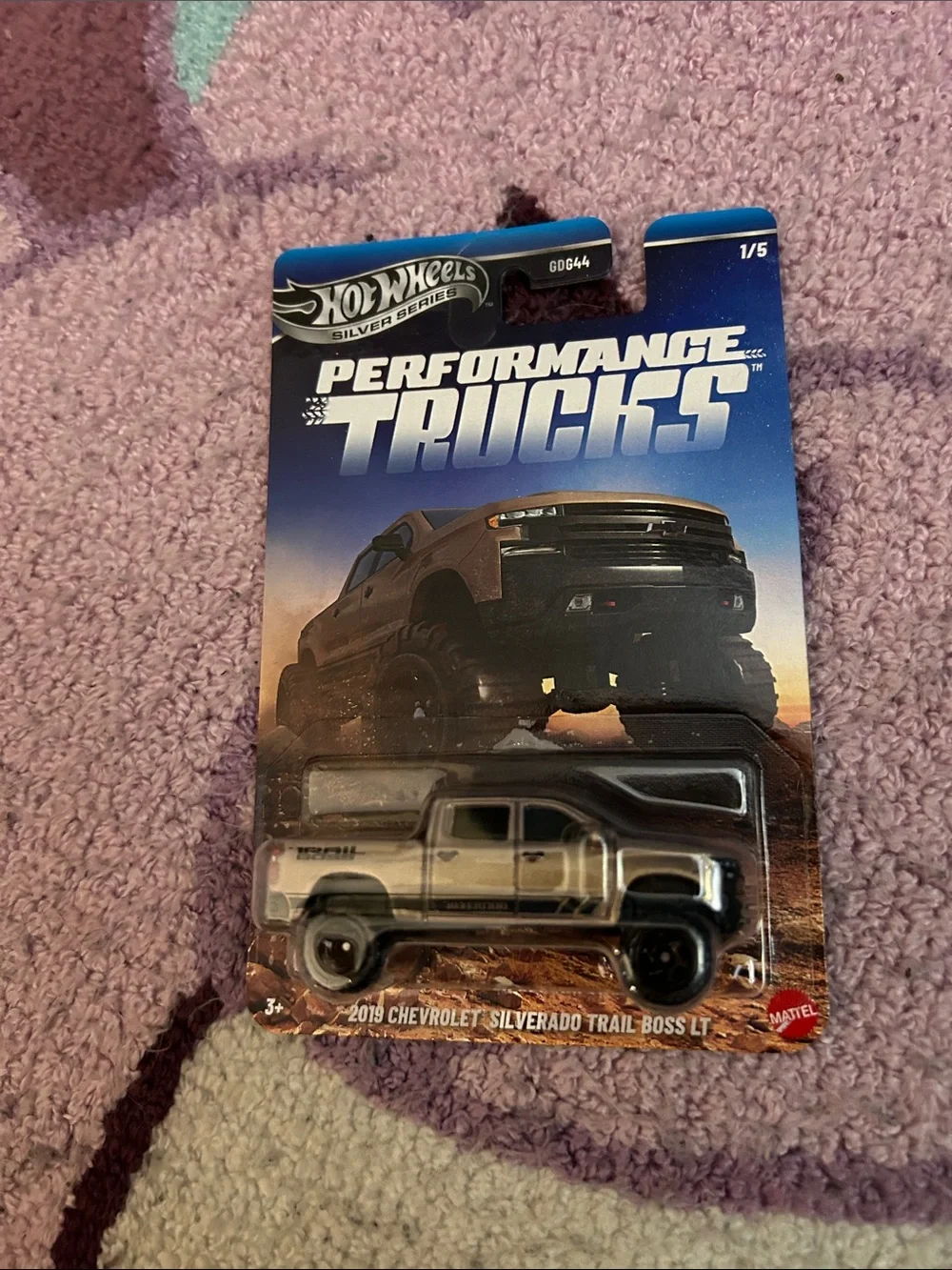 Mattel Hot Wheels Silver 2019 Chevrolet Silverado Trail Boss LT Toy Truck